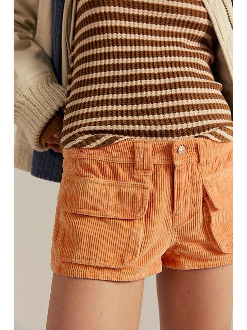 We The Free Corduroy Cargo Shorts in Peach-Orange